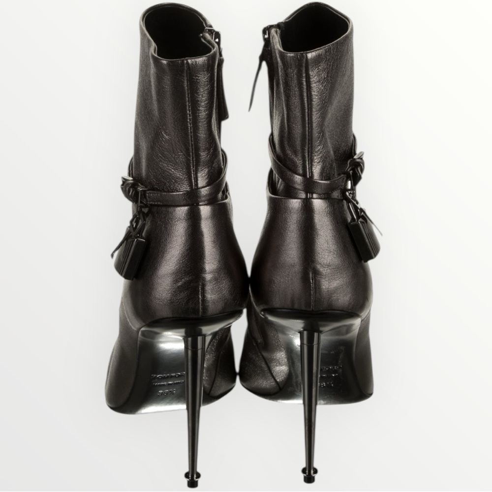 Tom Ford Padlock  105mm Metallic (Gun Metal) Ankle Boots - Picture 8 of 8